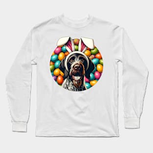 German Wirehaired Pointer Celebrates Easter with Bunny Ears Long Sleeve T-Shirt